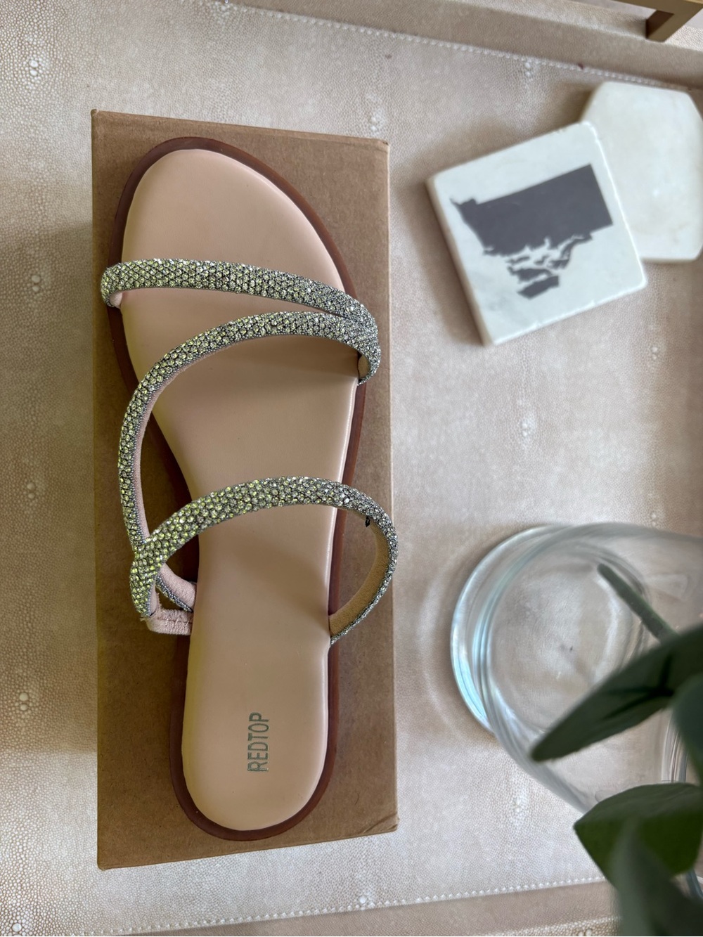 Redtop Women's Nude Crystal-Strap Flat Sandals